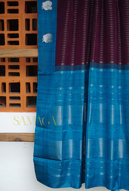 Wine and blue Arni silk saree - Niram Neela