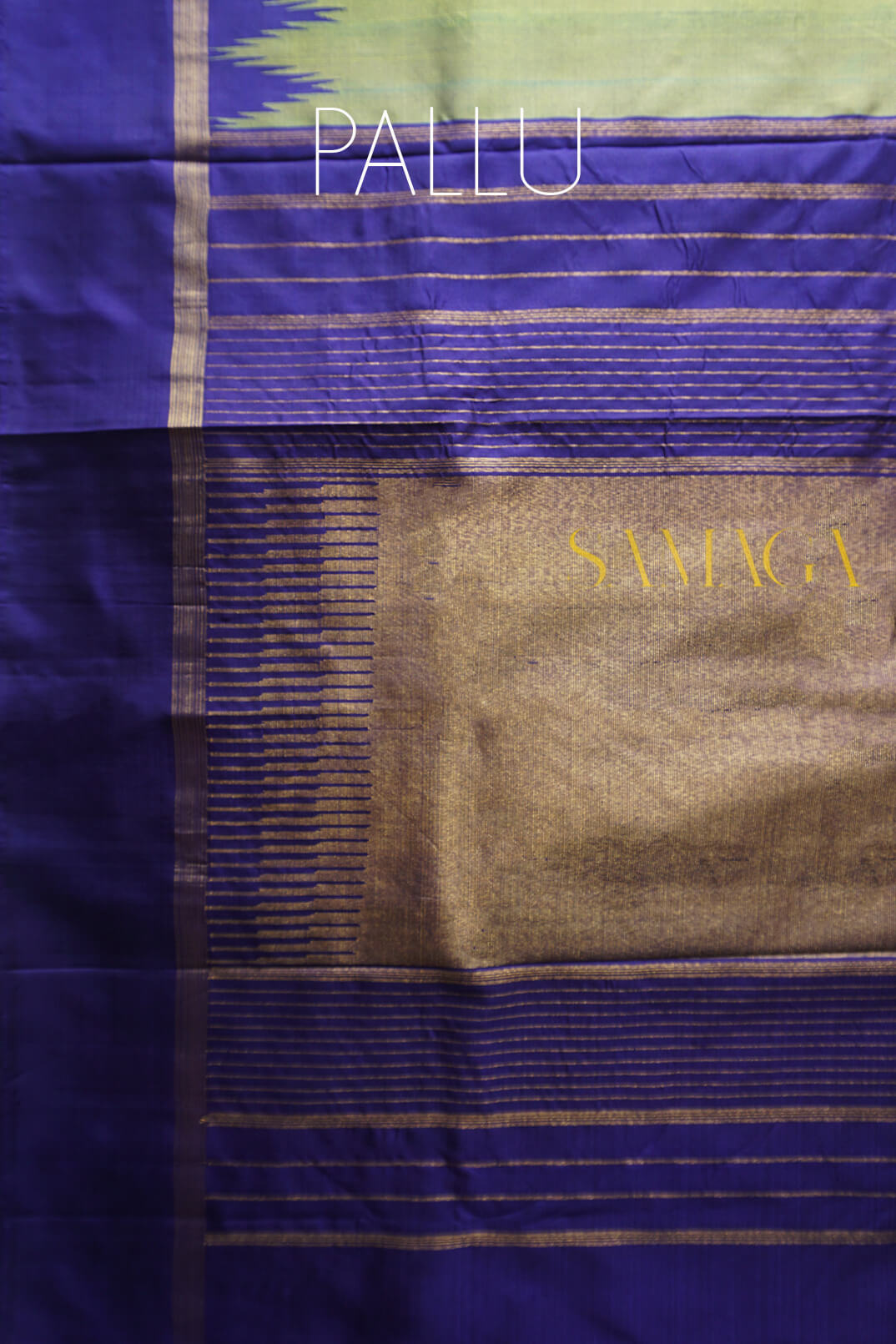 Olive green and navy Arni silk saree - Niram Neela