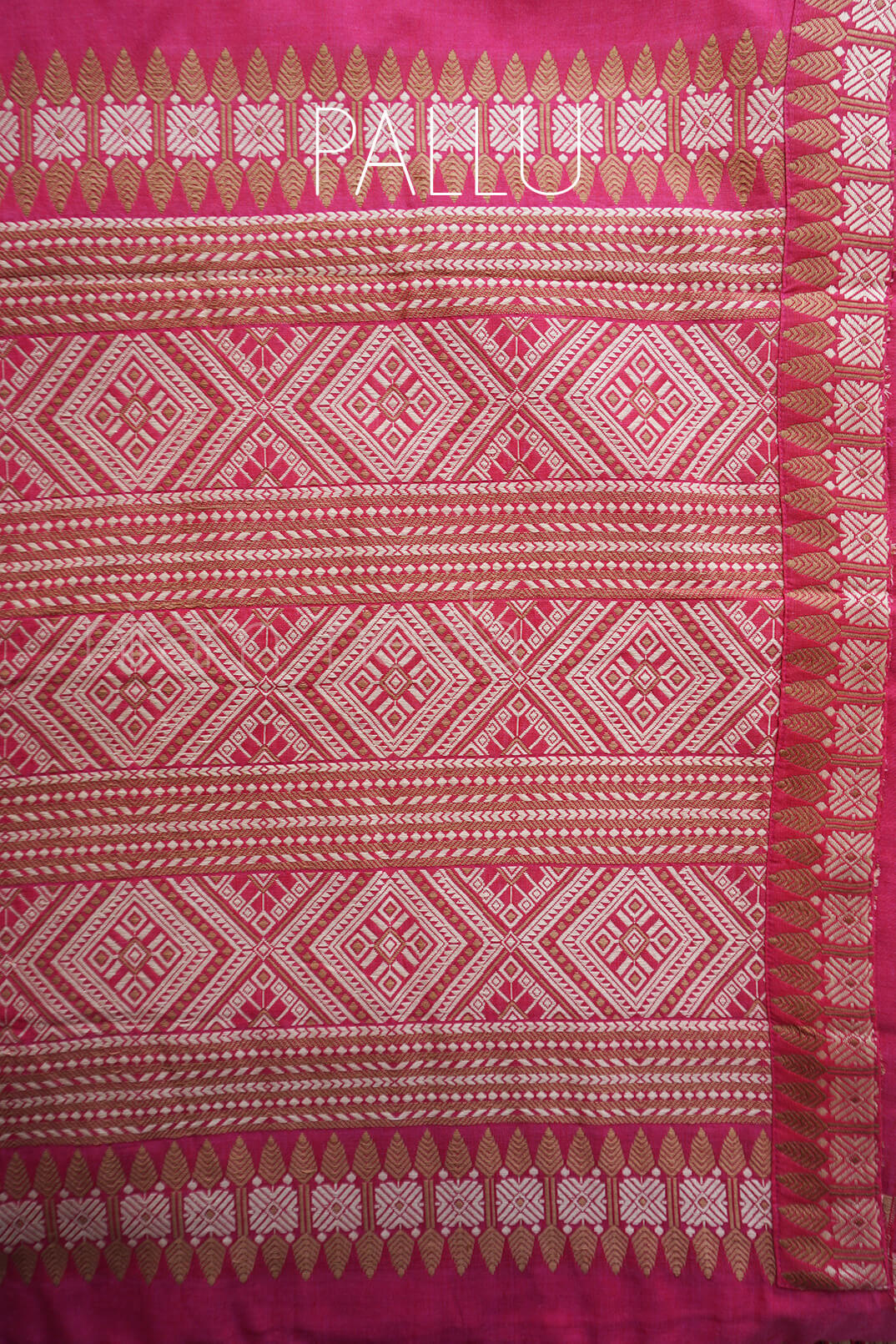 Candy pink and beige Assam cotton saree - Niram Neela