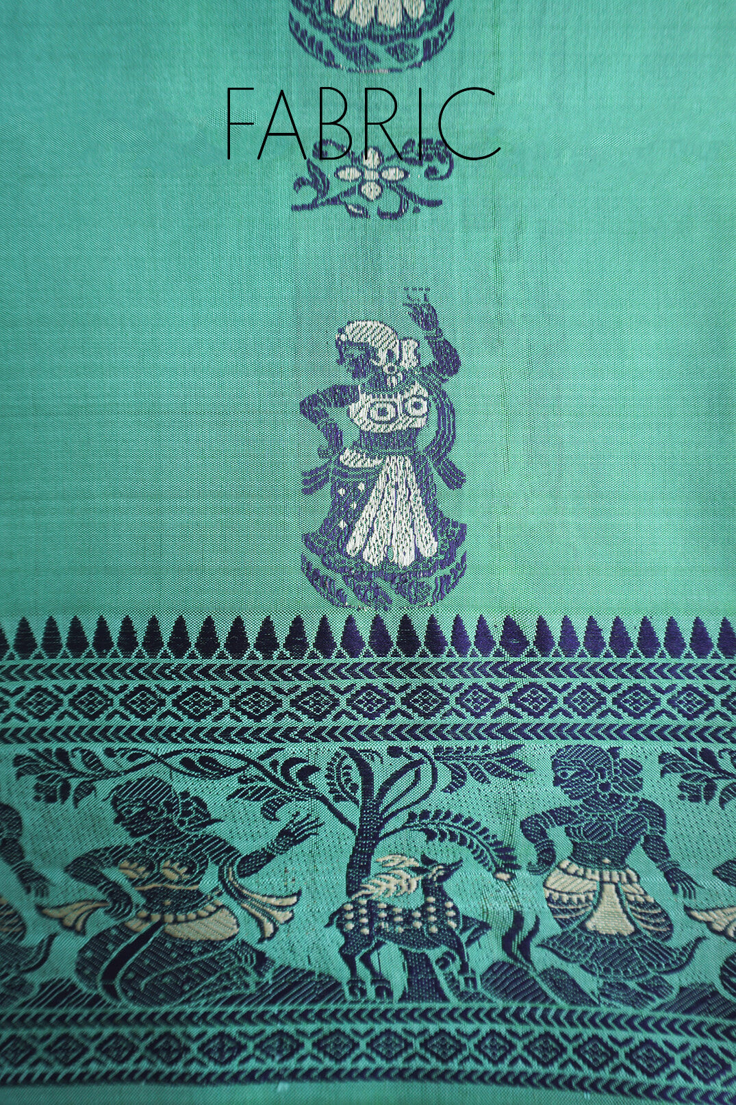 Seafoam green and blue Baluchari silk saree | Samaga by Niram Neela