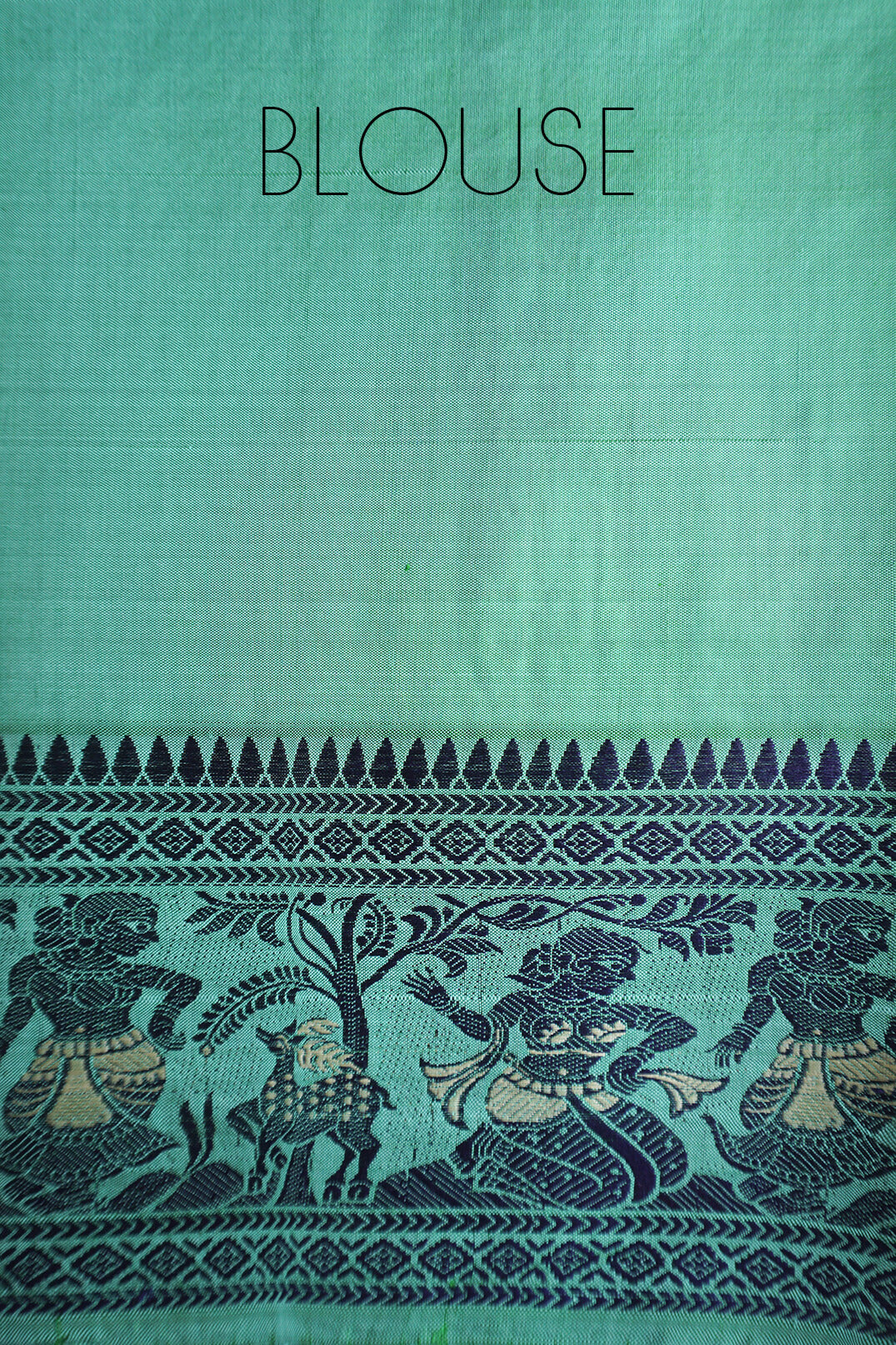 Seafoam green and blue Baluchari silk saree | Samaga by Niram Neela