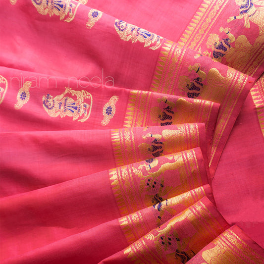 Rose pink Baluchari pure silk saree | Niram Neela