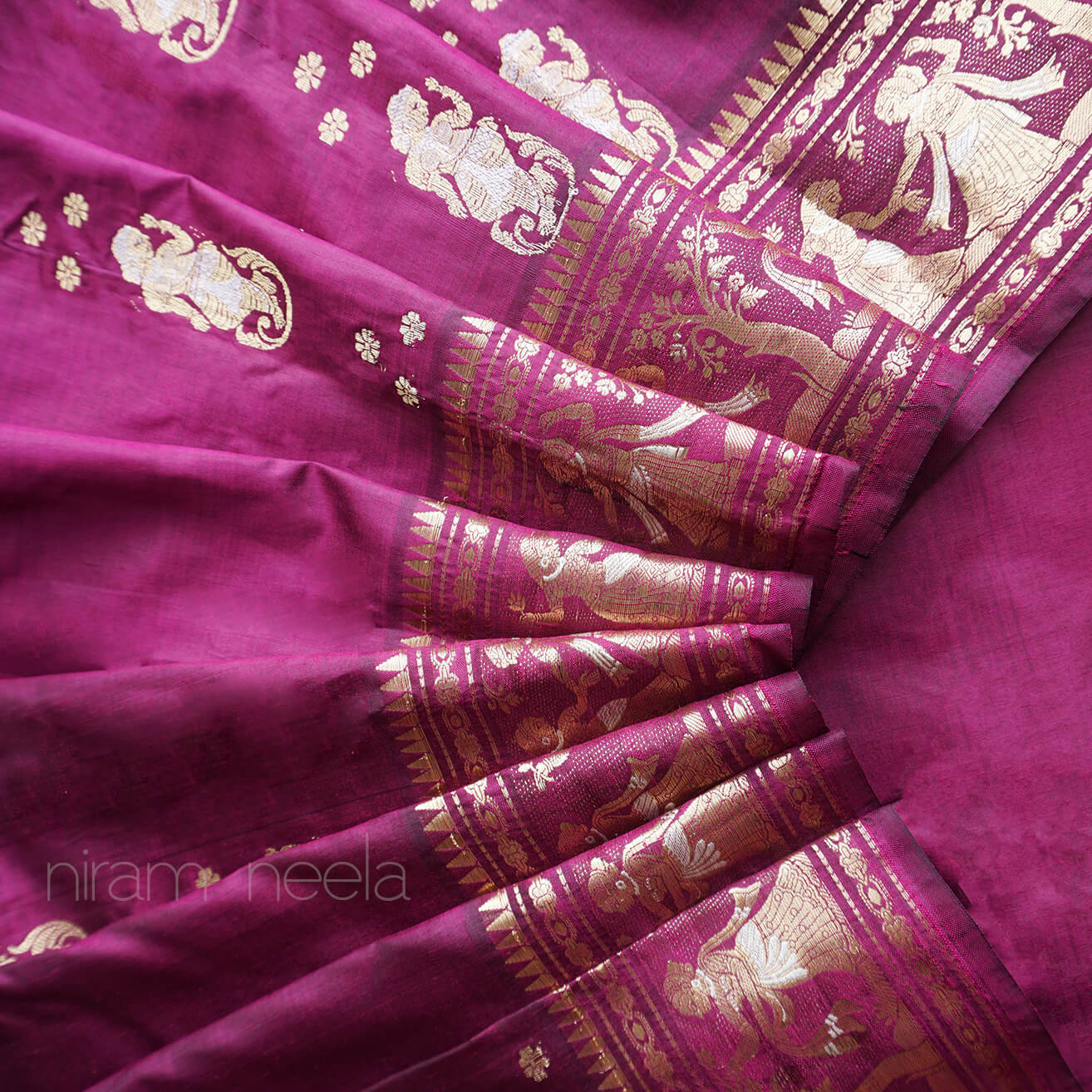 Purple and gold Swarnachari silk saree- - Niram Neela