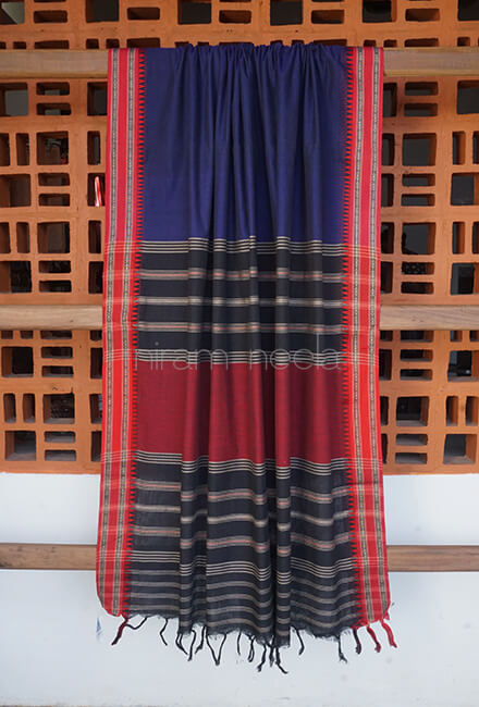 Blue and red Begumpuri cotton saree - Niram Neela