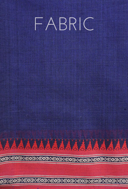 Blue and red Begumpuri cotton saree - Niram Neela