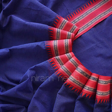 Blue and red Begumpuri cotton saree - Niram Neela