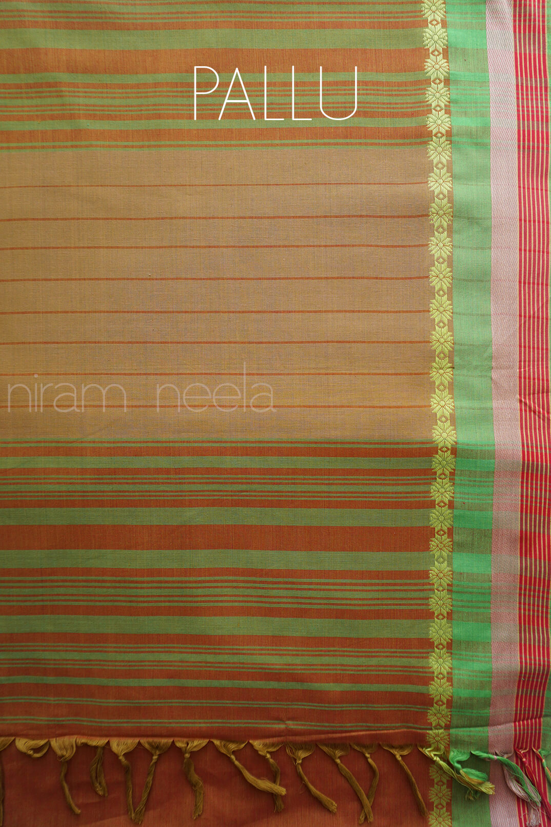 Brown and green Begumpuri cotton saree - Niram Neela