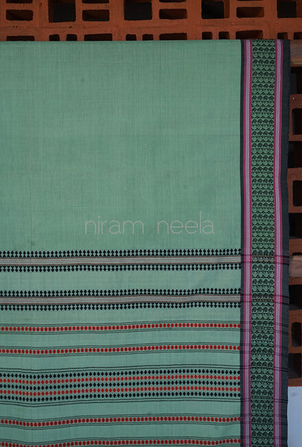 Sage green and black Begumpuri cotton saree - Niram Neela