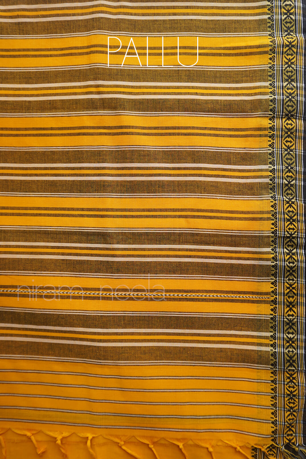 Yellow and black Begumpuri cotton saree - Niram Neela