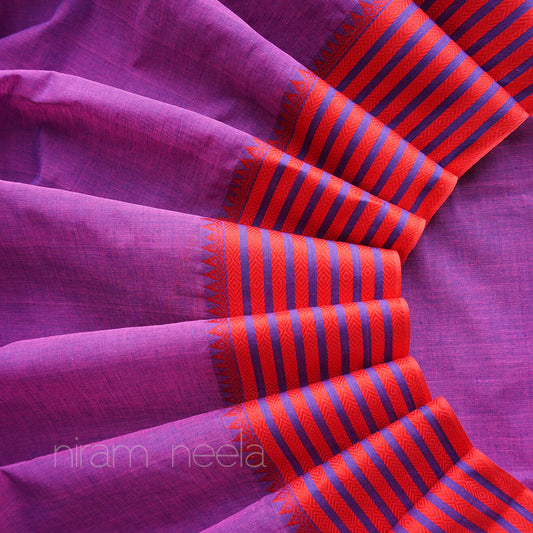 Violet and red Begumpuri cotton saree - Niram Neela