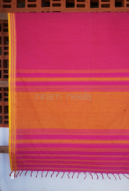 Pink and yellow Begumpuri cotton saree - Niram Neela