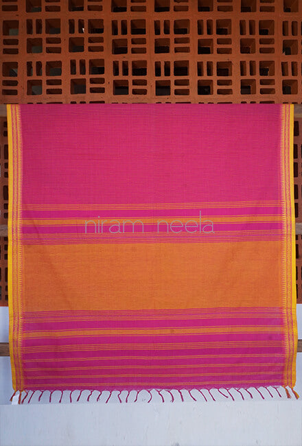 Pink and yellow Begumpuri cotton saree - Niram Neela