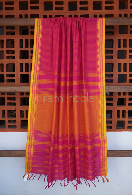 Pink and yellow Begumpuri cotton saree - Niram Neela