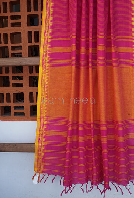 Pink and yellow Begumpuri cotton saree - Niram Neela