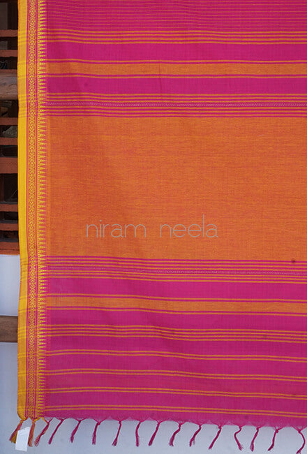 Pink and yellow Begumpuri cotton saree - Niram Neela