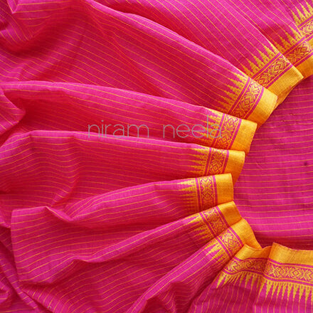 Pink and yellow Begumpuri cotton saree - Niram Neela