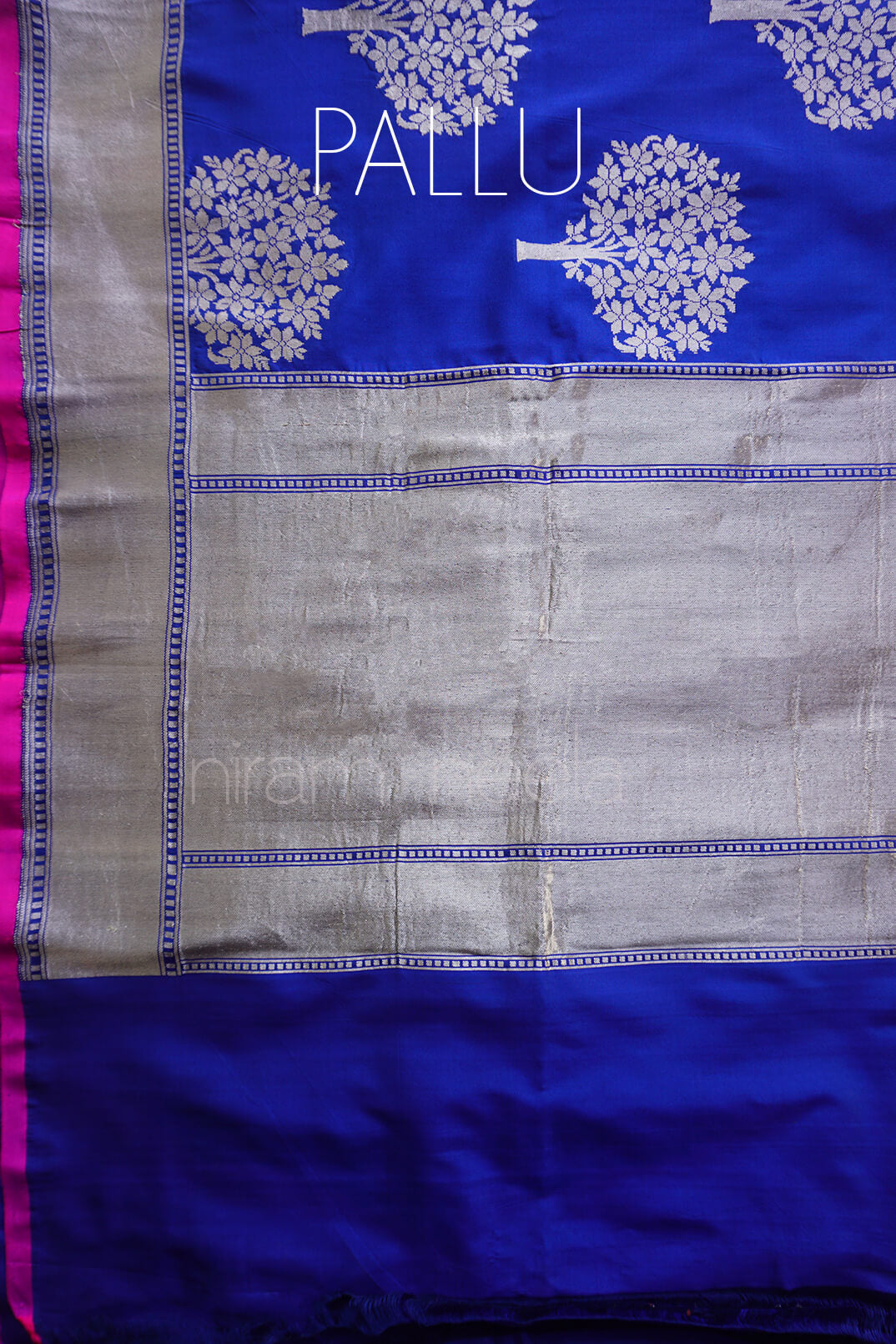 Blue and silver Banaras Katan silk saree - Niram Neela