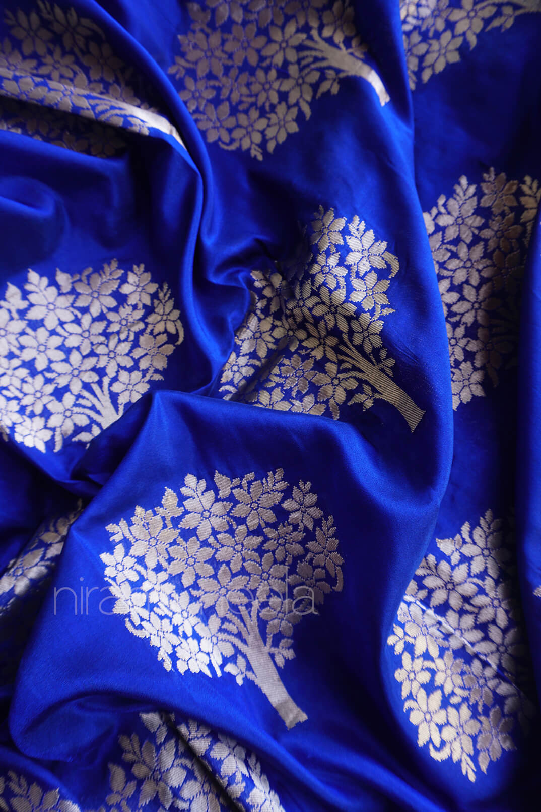 Blue and silver Banaras Katan silk saree - Niram Neela