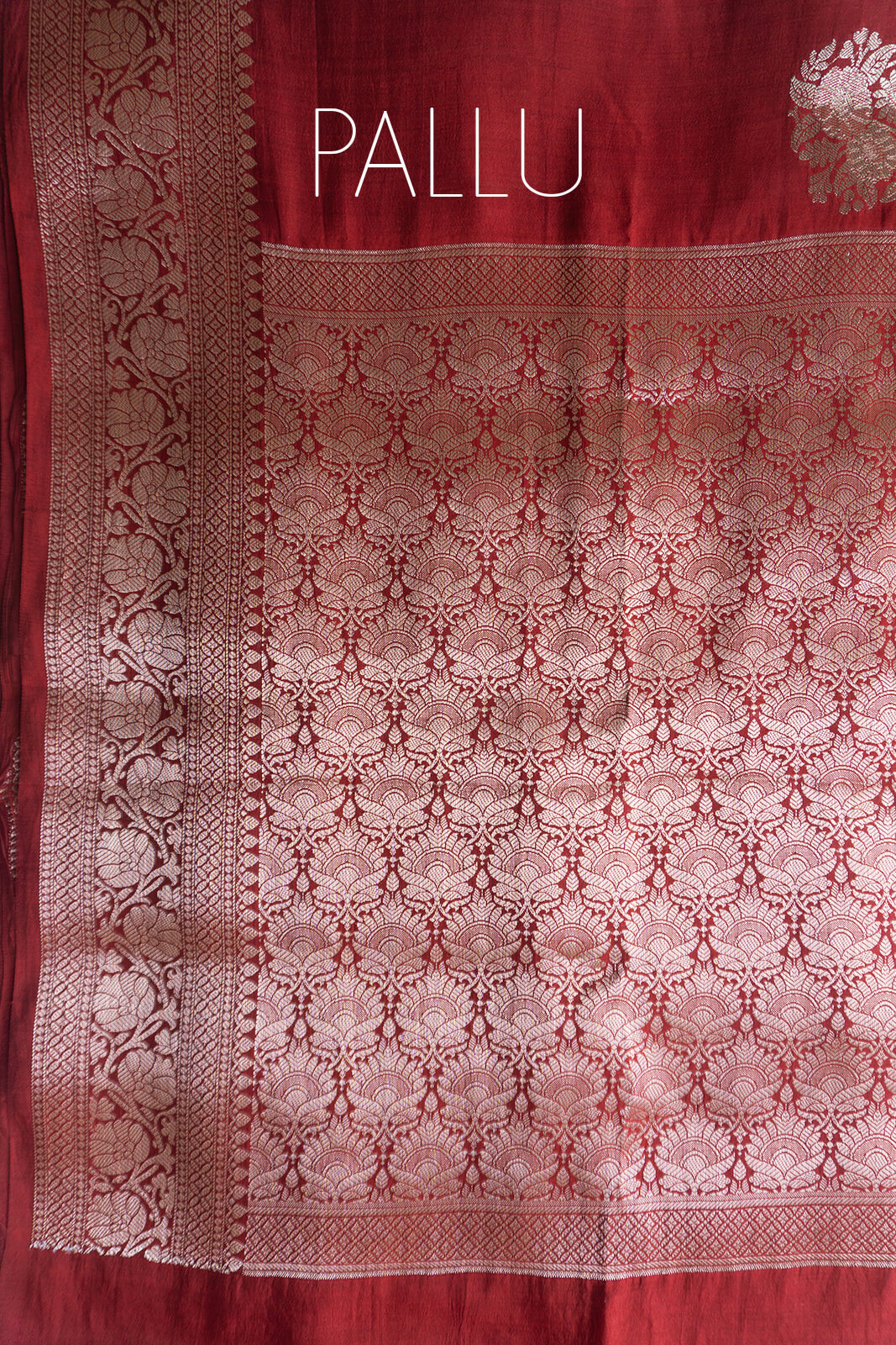 Red and gold Banarasi Munga silk saree | Samaga by Niram Neela