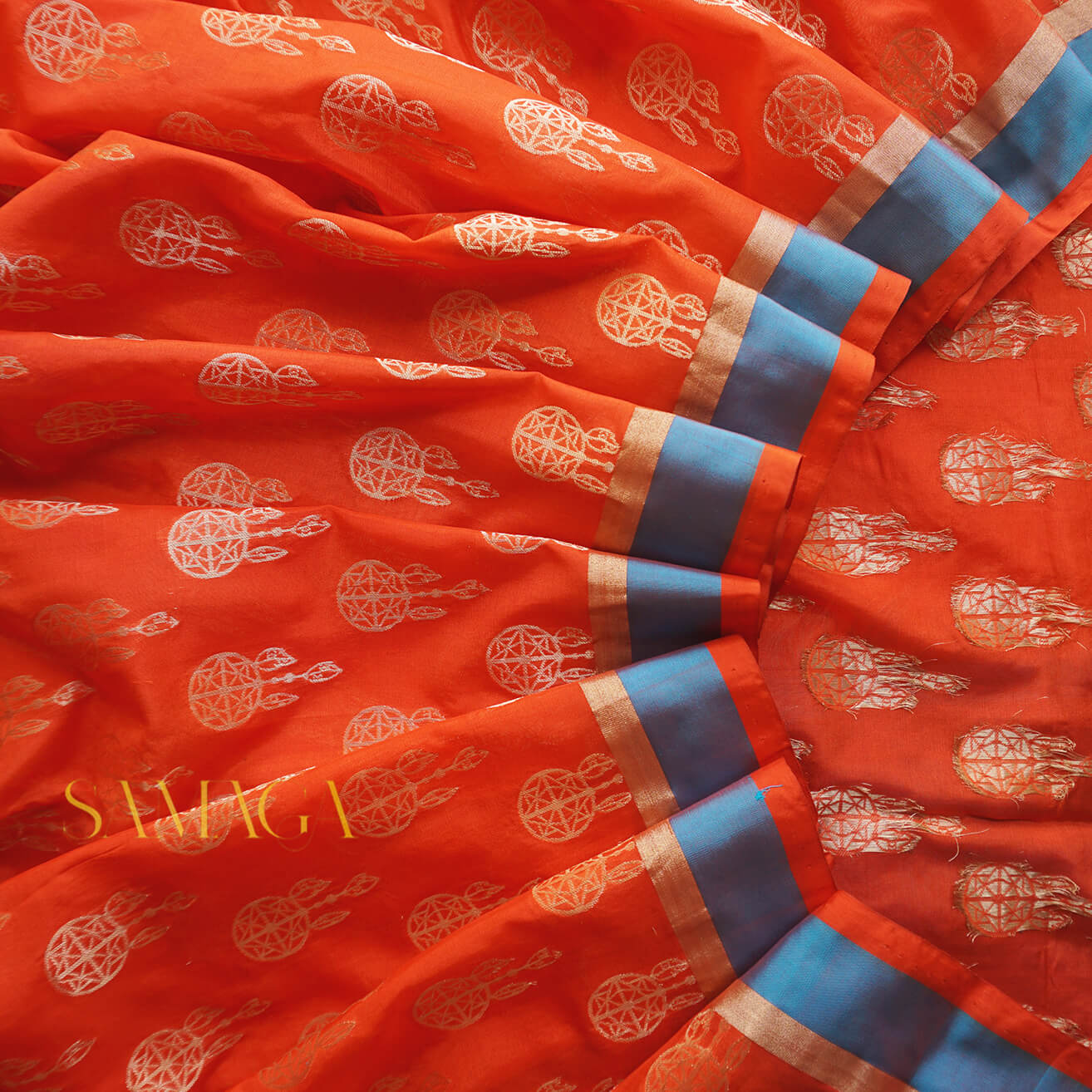 Orange and blue Banarasi silk georgette saree| Samaga by Niram Neela