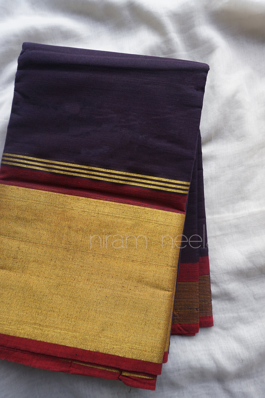 Black and red Chettinad cotton saree - Niram Neela