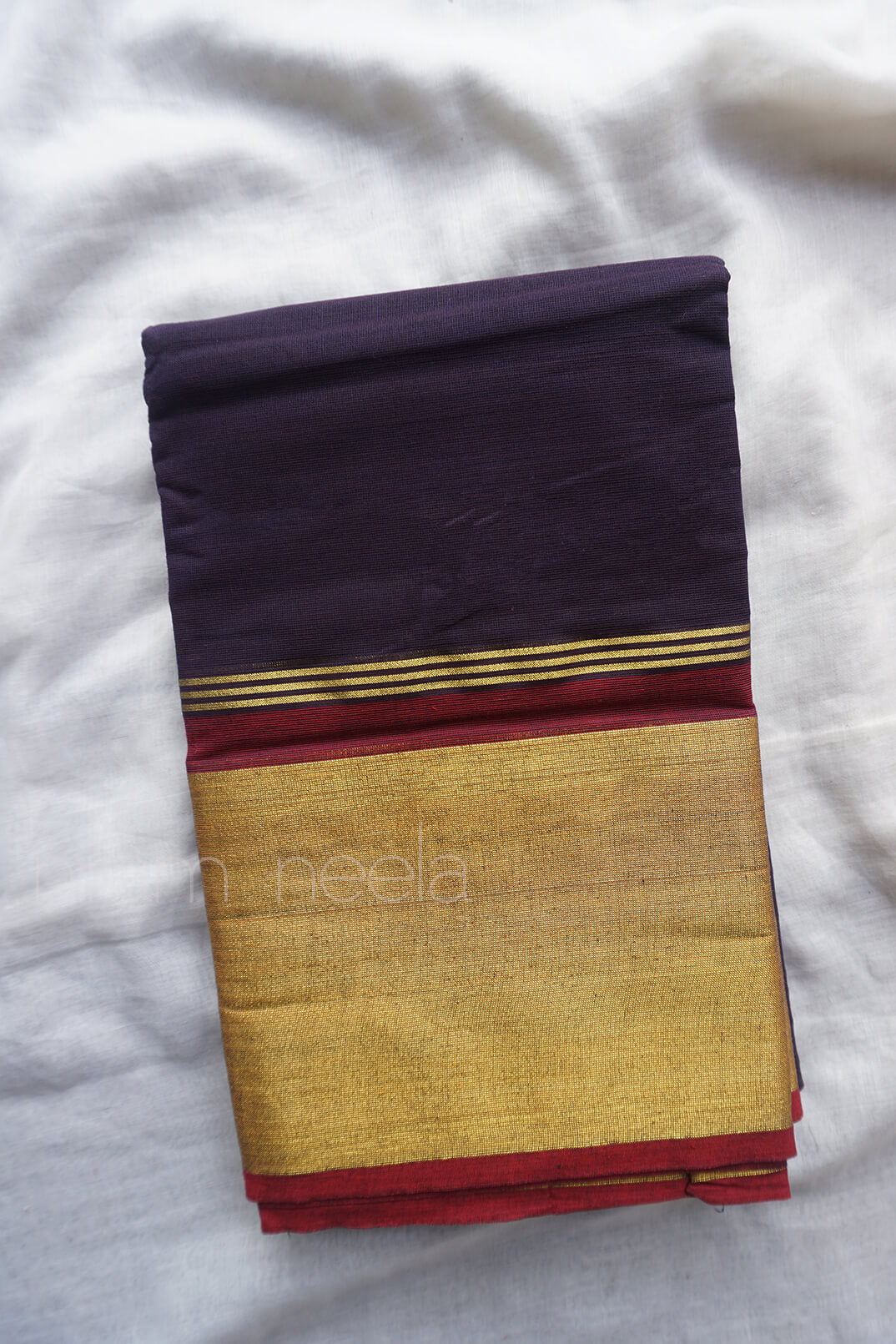 Black and red Chettinad cotton saree - Niram Neela