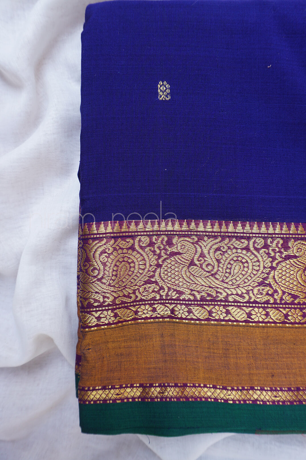 Navy blue and purple Chettinad silk cotton saree - Niram Neela