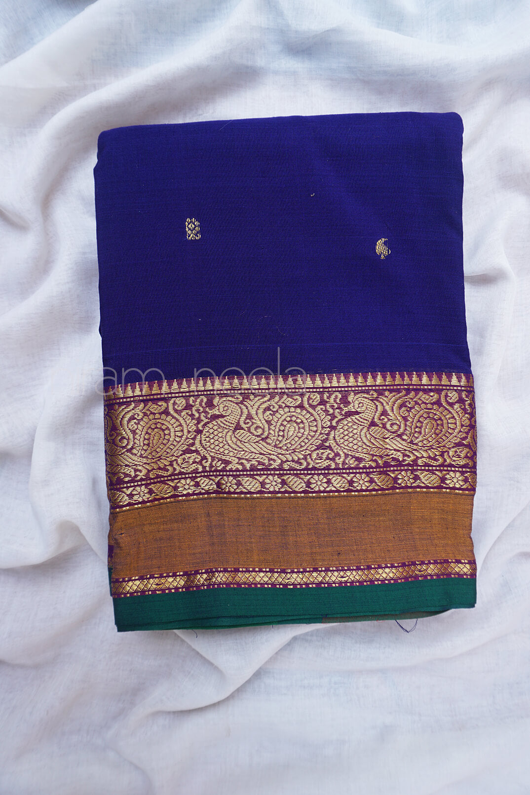 Navy blue and purple Chettinad silk cotton saree - Niram Neela