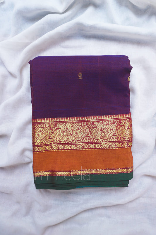 Purple and magenta Chettinad silk cotton saree - Niram Neela