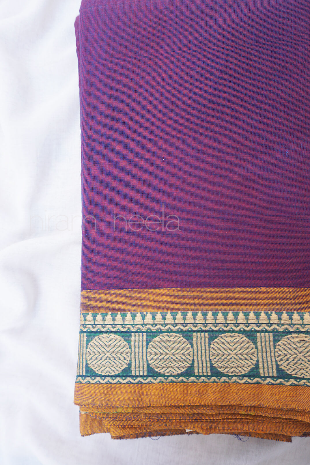 Purple and ochre Chettinad cotton saree - Niram Neela