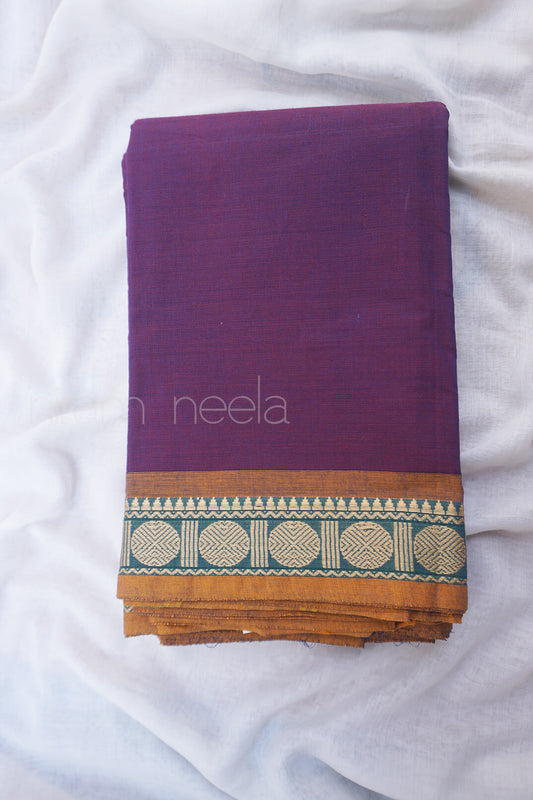 Purple and ochre Chettinad cotton saree - Niram Neela