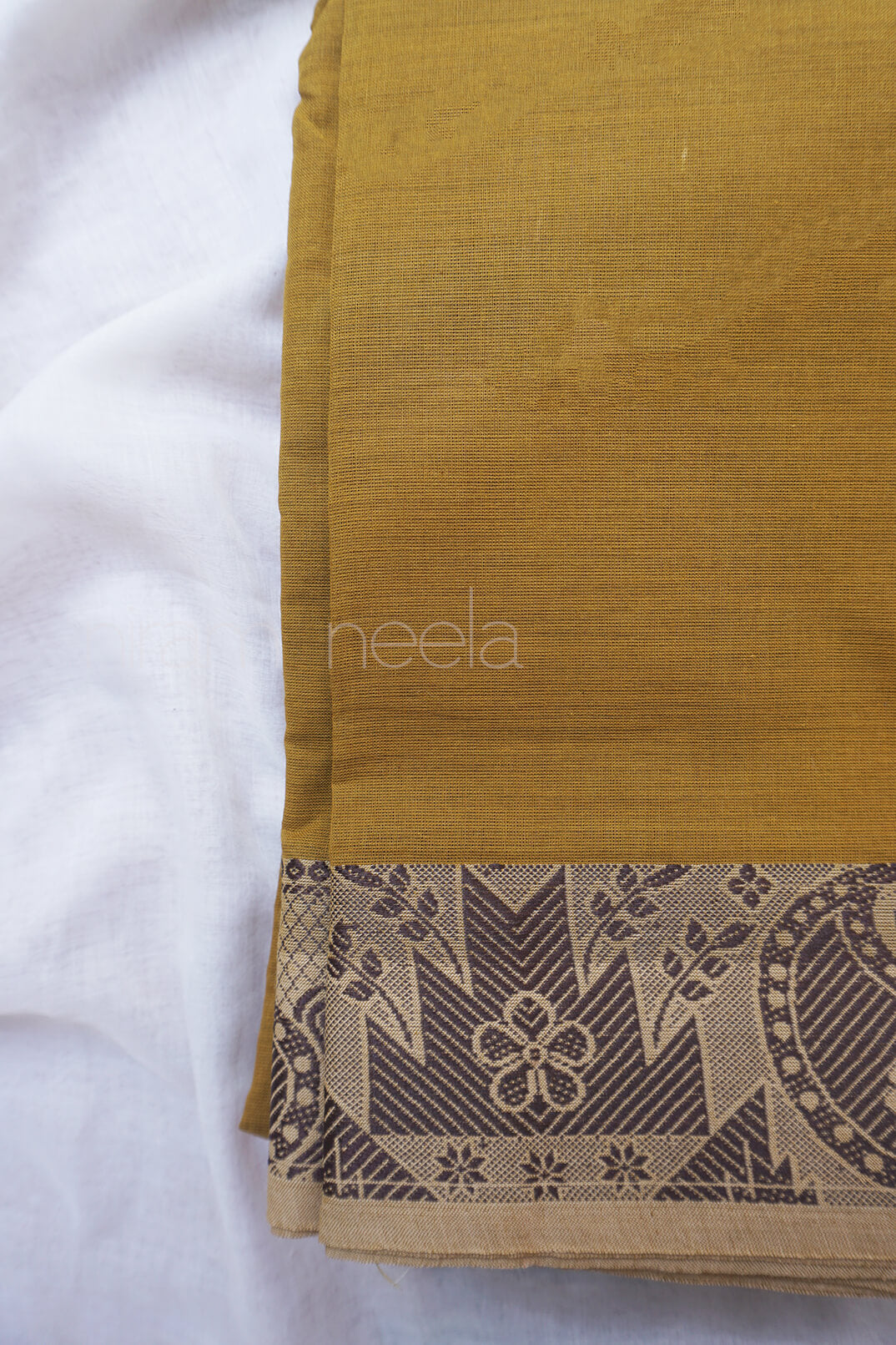 Khaki and brown Chettinad cotton saree - Niram Neela