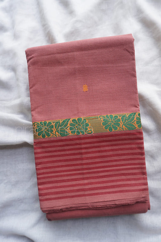 Onion pink and green Chettinad cotton saree - Niram Neela