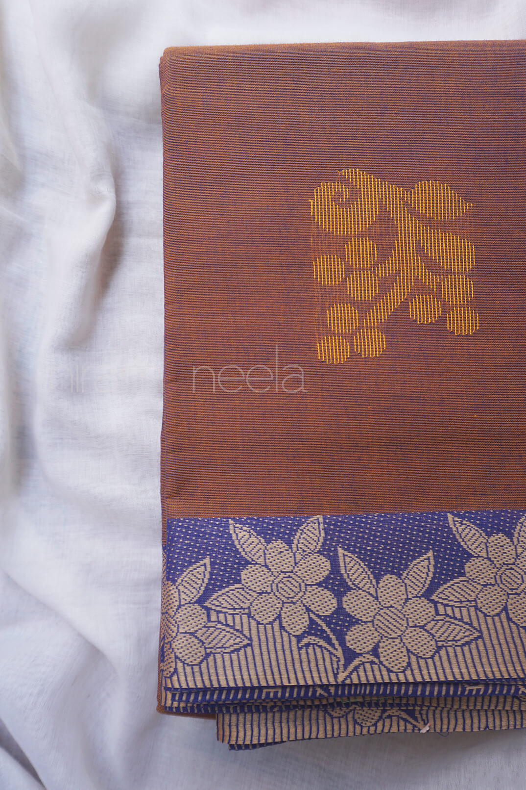 Brown and violet Chettinad cotton saree - Niram Neela