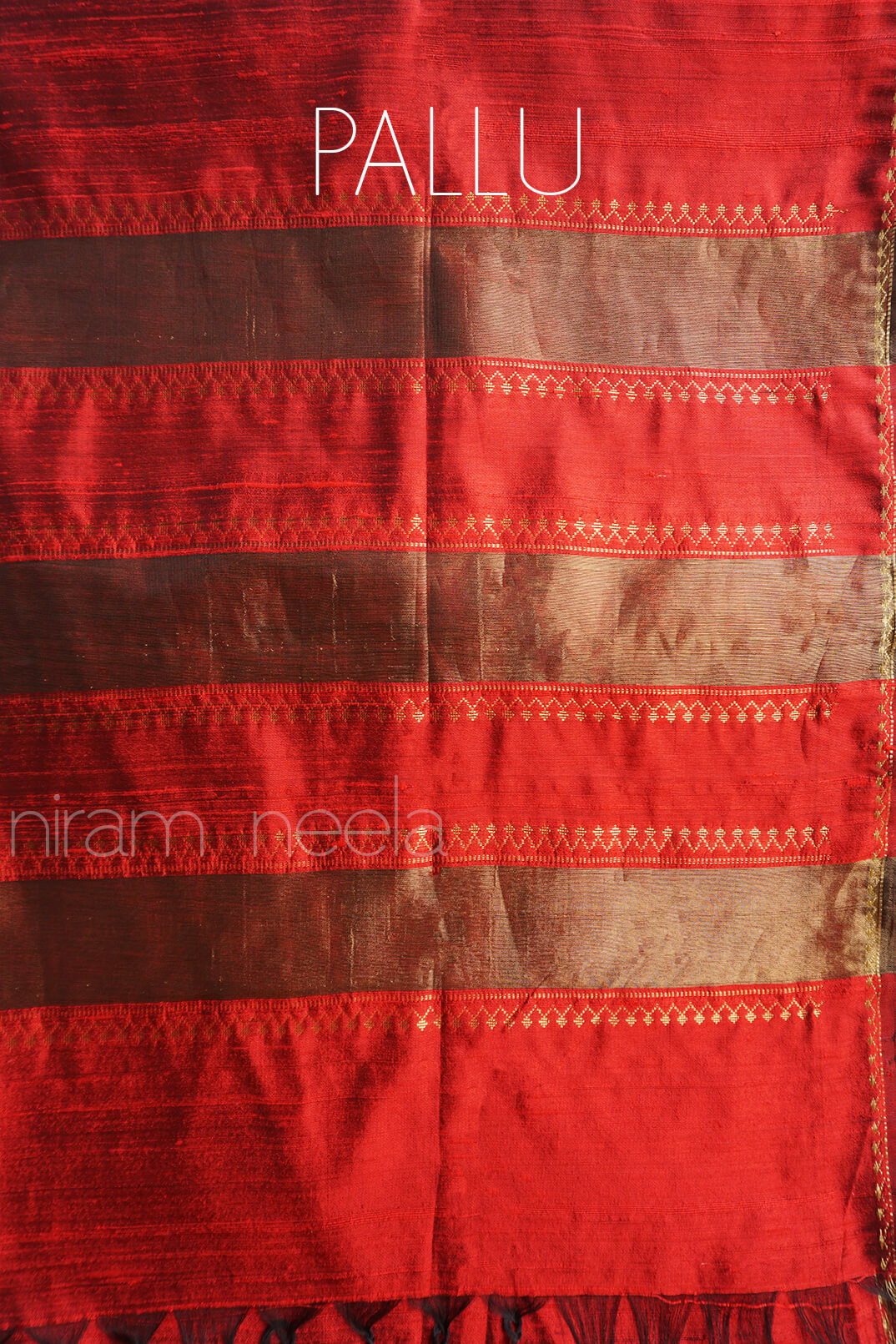 Red and gold Dupion silk saree - Niram Neela