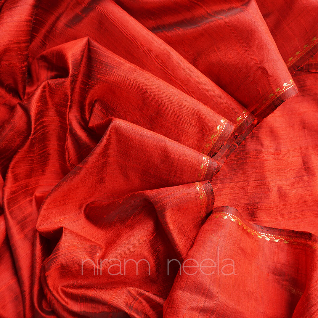 Red and gold Dupion silk saree - Niram Neela