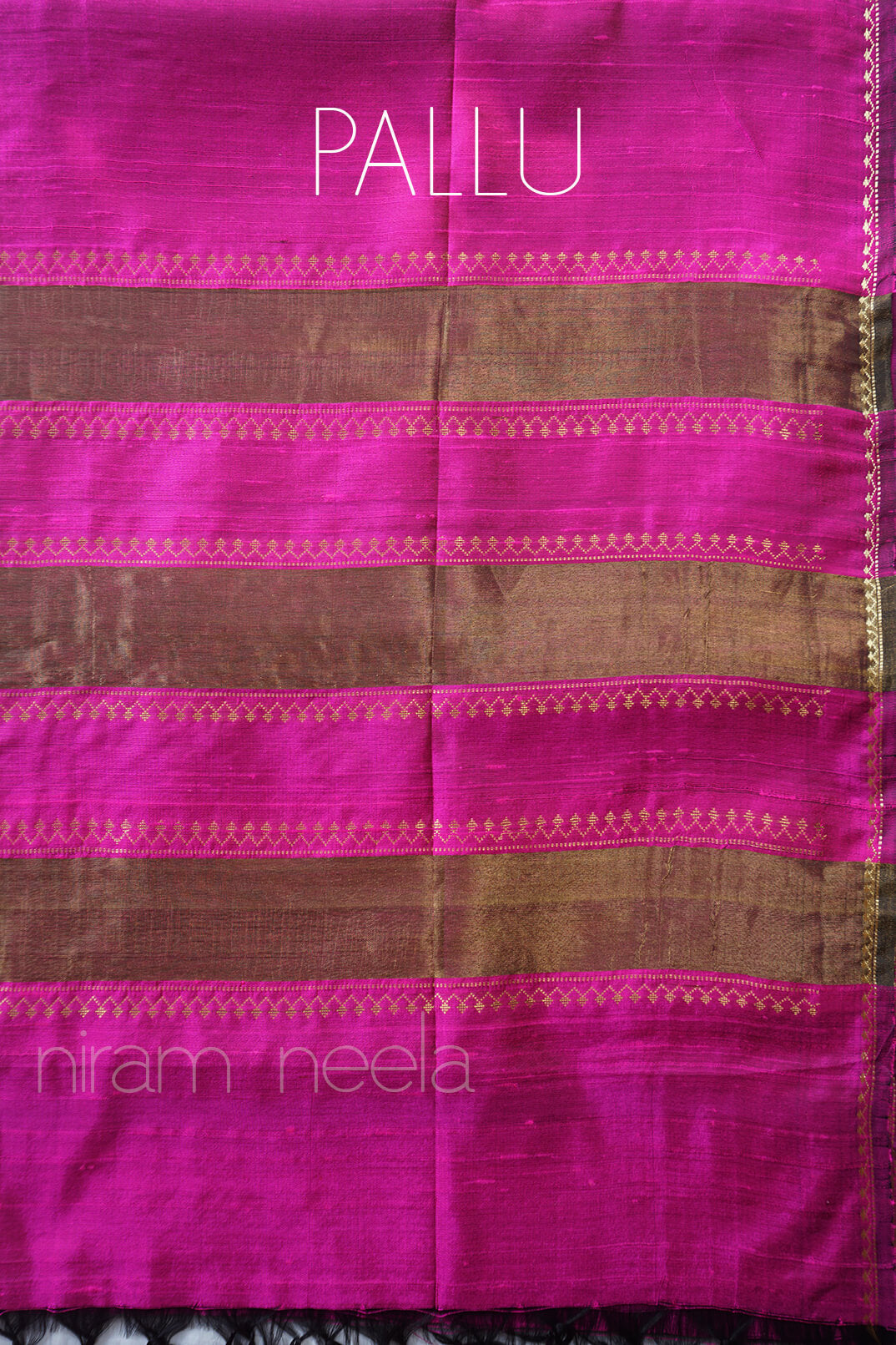 Pink and gold Dupion silk saree - Niram Neela