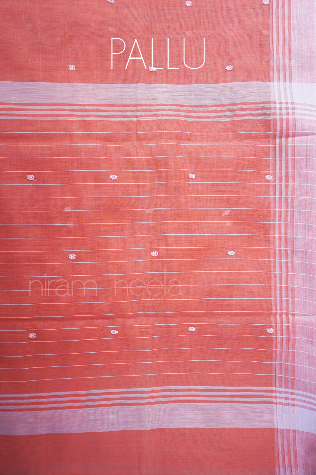 Peach and white Chanderi cotton saree - Niram Neela