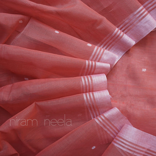 Onion and white Chanderi cotton saree - Niram Neela