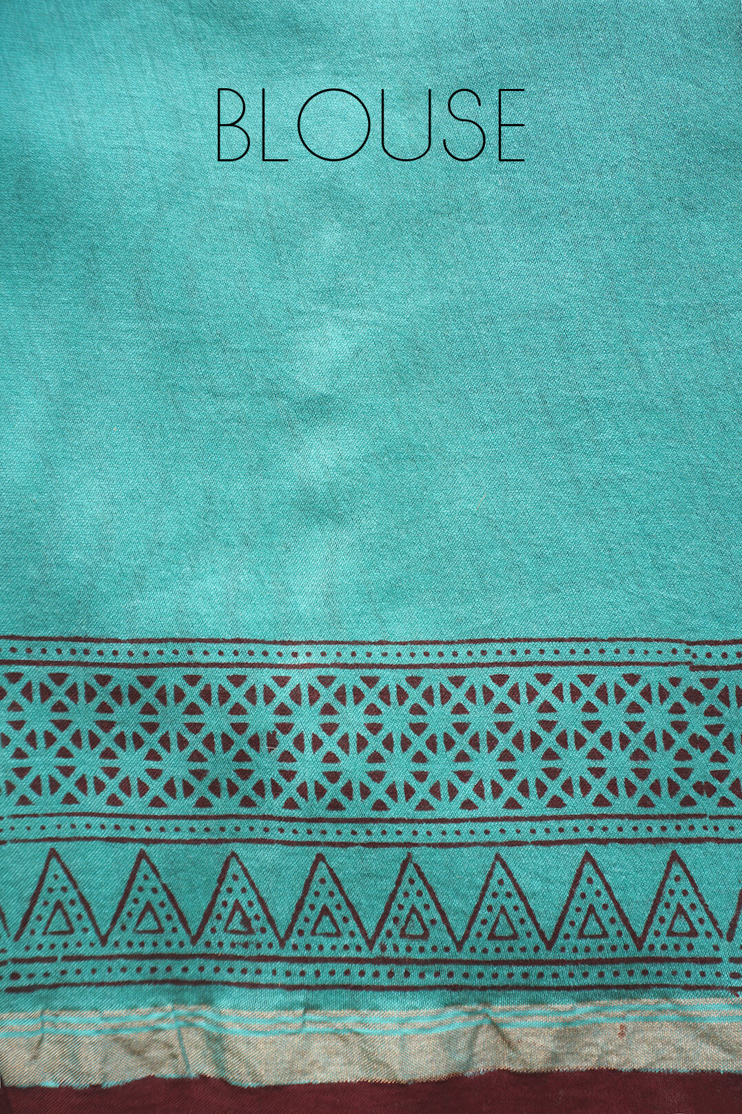 Aqua green and maroon printed Chanderi silk cotton saree | Niram Neela