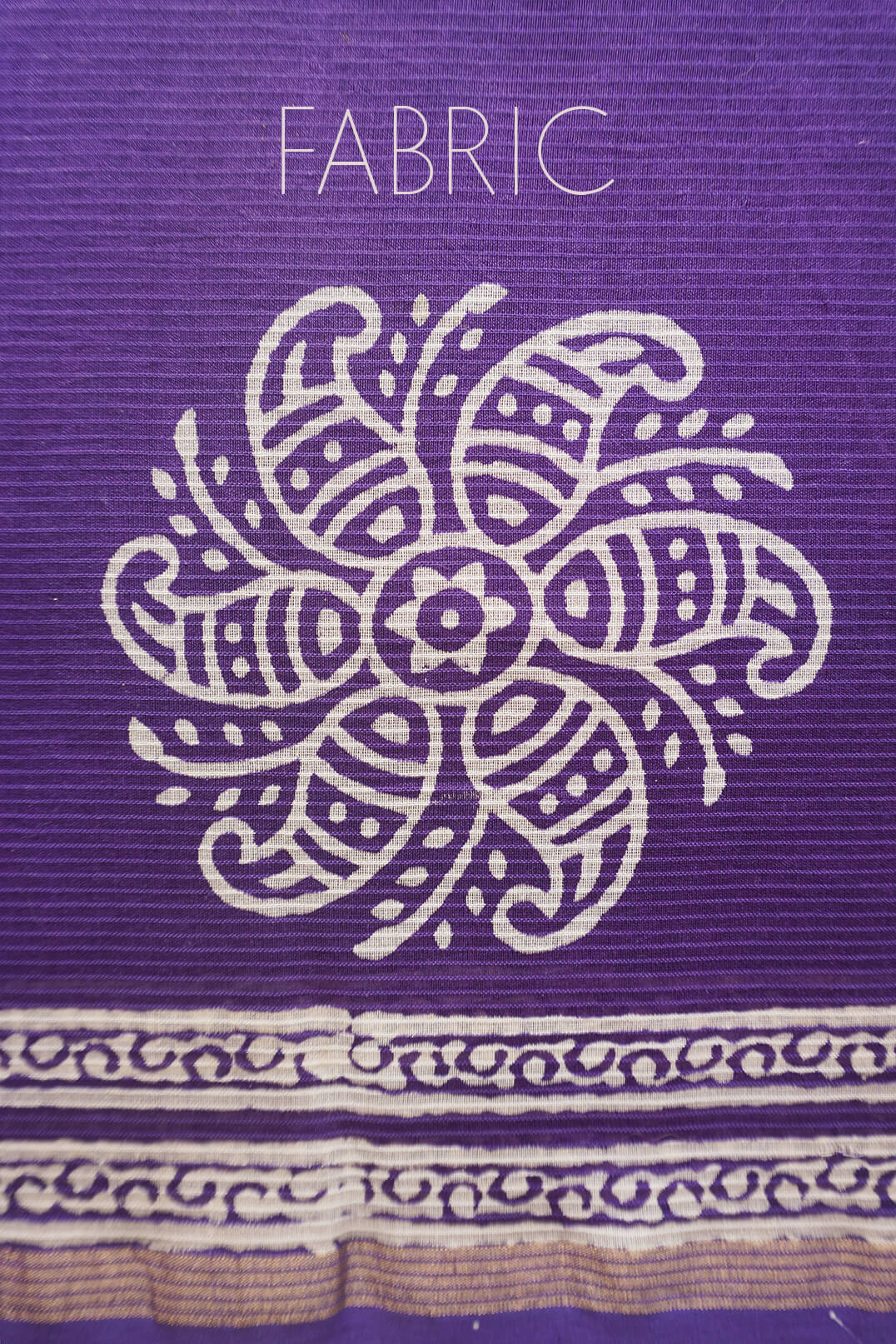 Violet and white printed Chanderi silk cotton saree