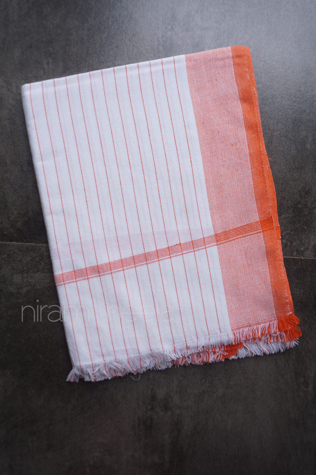 White and orange cotton bath towel - Niram Neela