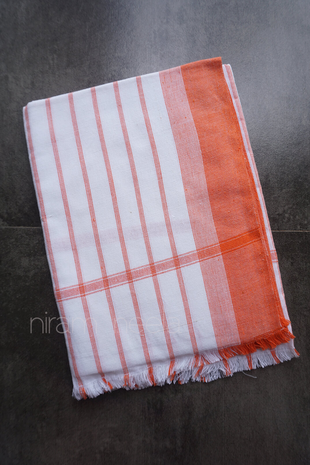 White and orange cotton bath towel - Niram Neela