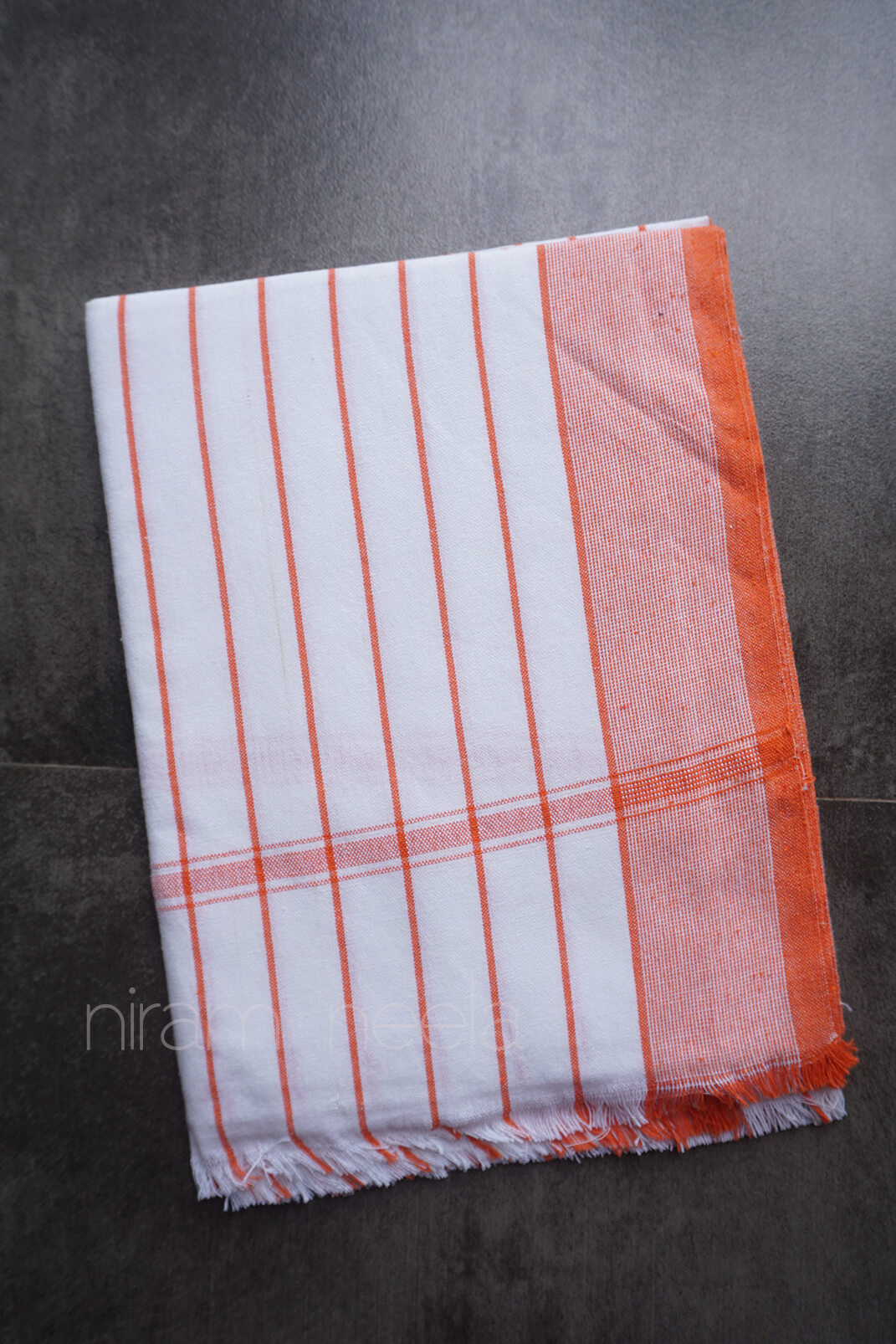 White and orange cotton bath towel - Niram Neela