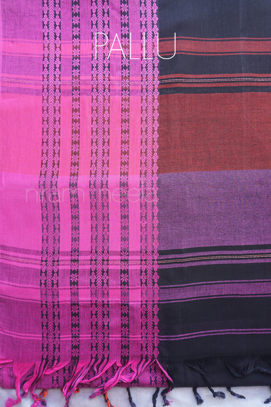 Black and pink Dhaniakhali ganga jamuna cotton saree | Niram Neela