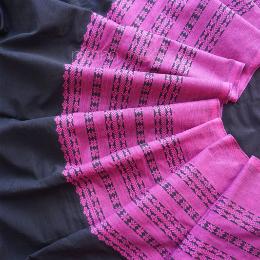 Black and pink Dhaniakhali ganga jamuna cotton saree | Niram Neela