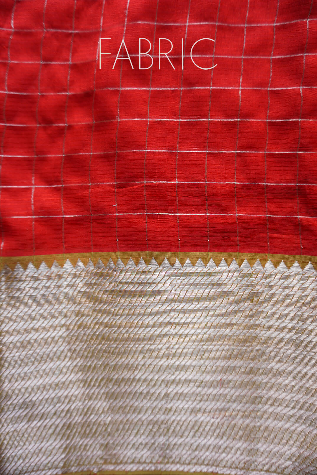 Red and ochre Mangalagiri silk cotton saree - Niram Neela