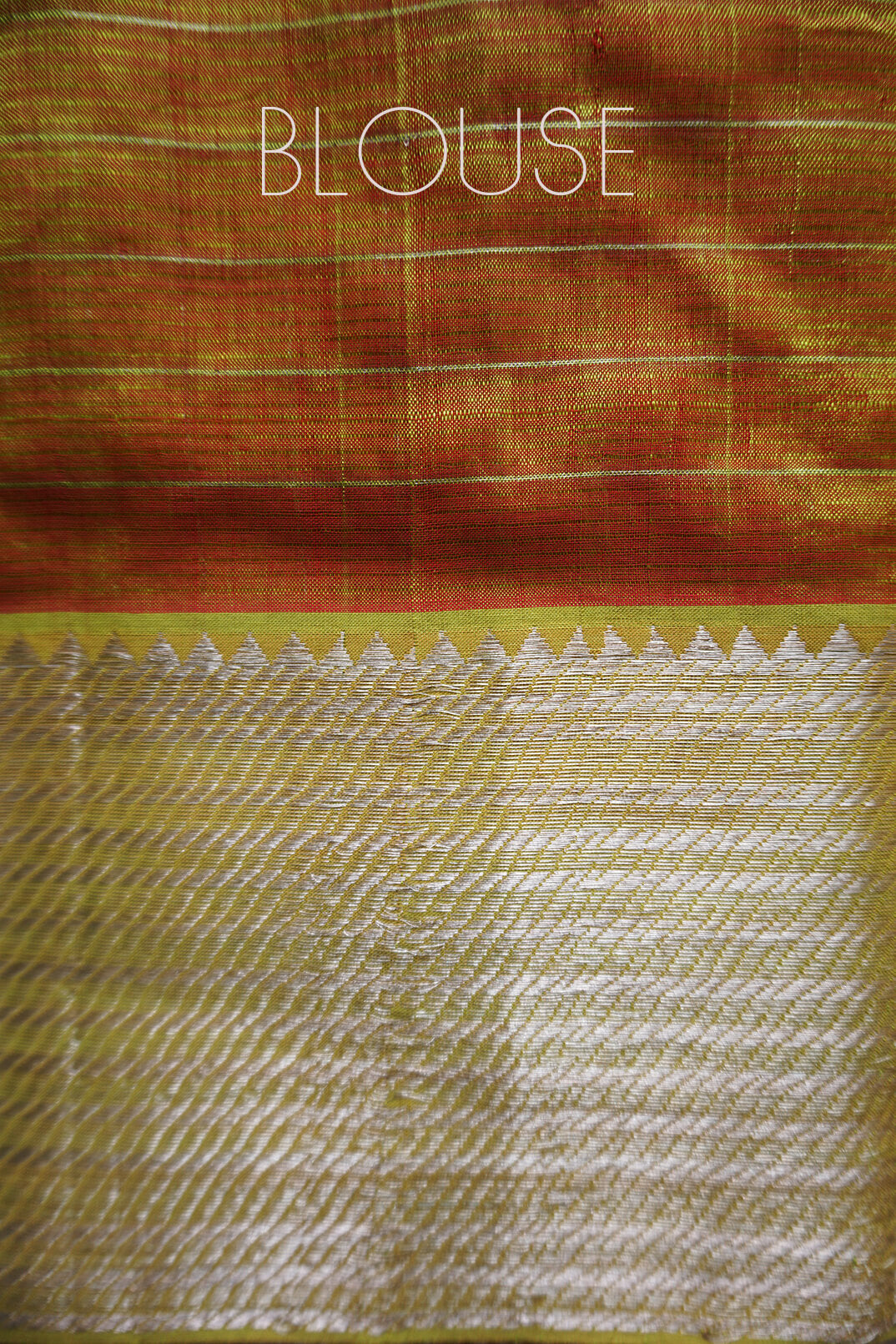 Red and ochre Mangalagiri silk cotton saree - Niram Neela