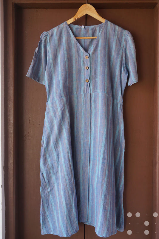 Buttoned A line dress in powder blue - Niram Neela