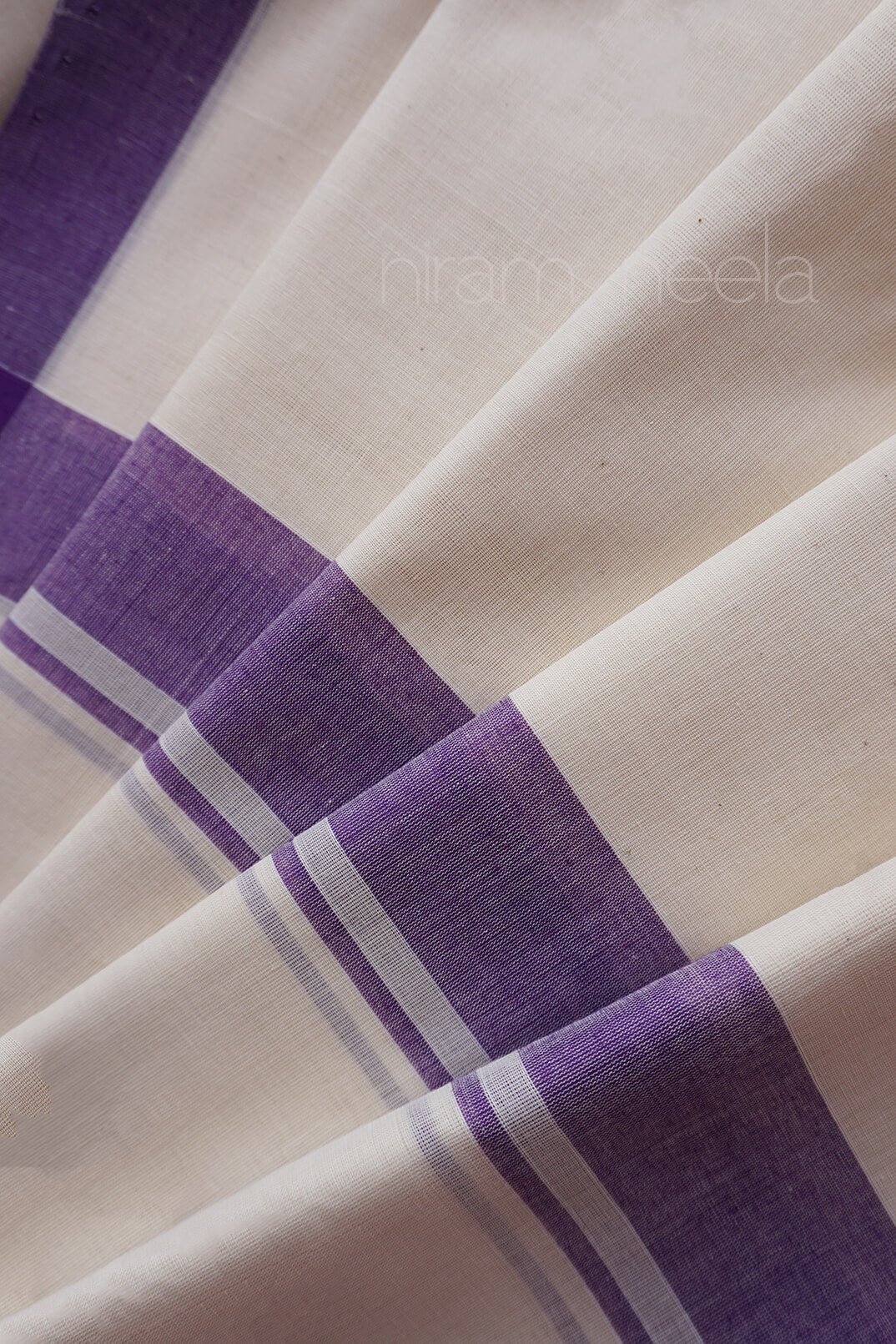 Ivory and violet single set mundu - Niram Neela